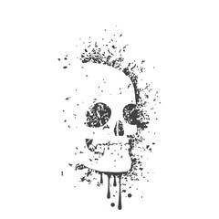 Fototapeta premium Skull Illustration: A bold black skull graphic with grunge-style detailing, ideal for designs, with a thought-provoking and eye-catching visual. 