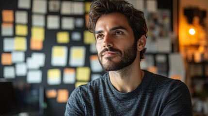 Obraz premium Thoughtful Young Man in Creative Workspace