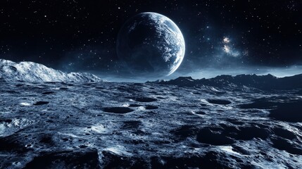 Alien Planet  Moon Surface  Crater Landscape  Space Exploration