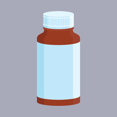 Jar of pills with closed lid. Flat vector illustration isolated on gray background