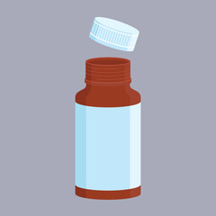 Jar of pills with opened lid. Flat vector illustration isolated on gray background
