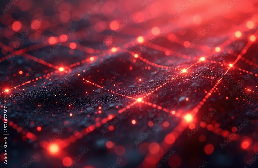 Leinwandbilder abstract glowing red network grid on dark rough background. digital tech connection structure, datum
