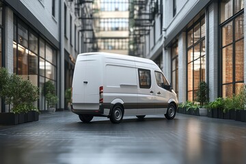 Stylish White Delivery Van in Urban Alleyway