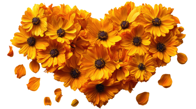 Golden Blooms of Affection: A heart composed of vibrant yellow flowers, a natural expression of love and affection