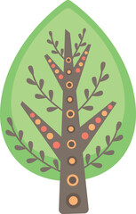 Decorative tree with floral ornament. Cute plant in folk style isolated on white	