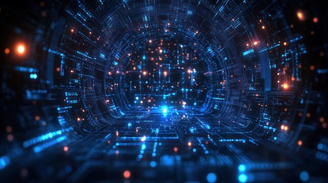 Futuristic Digital Network Cybersecurity Abstract Technology Art with Circuit Patterns and Neon Blue Light