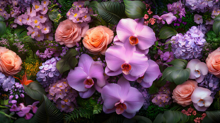 A Vibrant Composition of Beautiful Colorful Flowers and Greenery