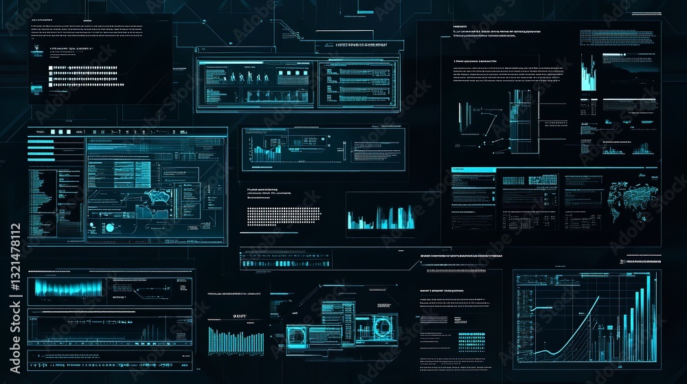 Wall mural futuristic digital data interface technology screen hud system modern ui ux web blue dark neon code