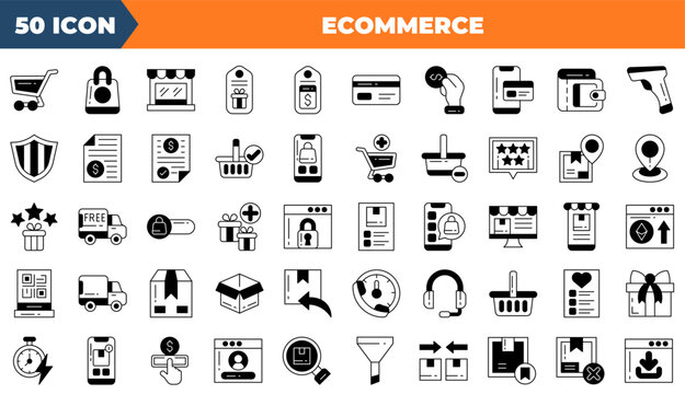 Ecommerce icon set. Containing shopping cart, sale tag, bag,and more. Duotone vector icons collection.
