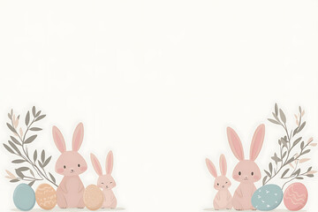 Obraz premium Cute Easter Bunny with Decorated Eggs – Pastel Cartoon Illustration