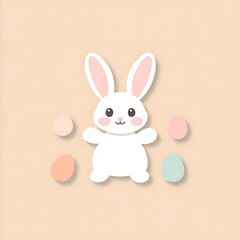 Obraz premium Cute Easter Bunny with Decorated Eggs – Pastel Cartoon Illustration