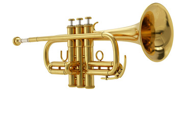 Obraz premium Elegant golden trumpet gleaming against a stark transparent background