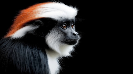 Fototapeta premium Close-up portrait of a colorful monkey with striking fur patterns.