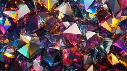 Vibrant close-up of multifaceted crystals reflecting light, creating a kaleidoscope of colors and textures