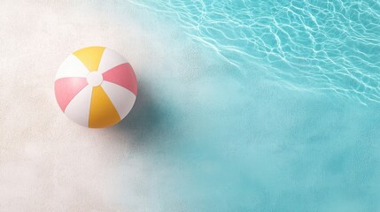 Obraz premium Serene Beach Ball Drifting on Clear Water in Aerial Drone Shot