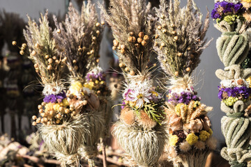 Traditional Lithuanian Easter palm known as Verbos on Easter market in Vilnius, Lithuania