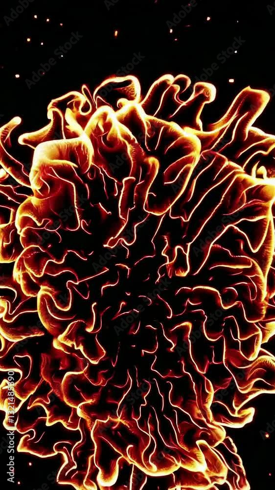 Poster dynamic transformation of fiery patterns in vibrant motion displaying intense energy and intricate d