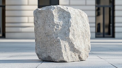 Large granite boulder on pavement