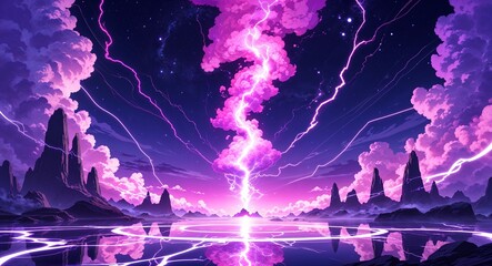 Purple pink Abstract pure energy with electrical electricity plasma power fusion anime on background illustration