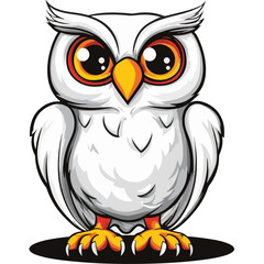 Obraz premium Cartoon Owl with White Body, Yellow Accents, and Large Eyes