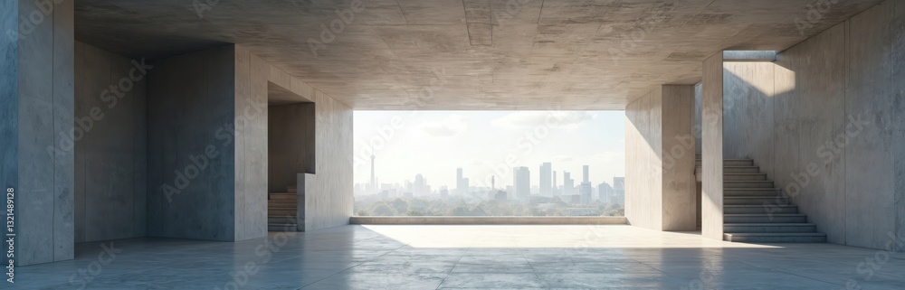 Aufkleber abstract concrete architecture render modern futuristic design featuring open empty space overlookin