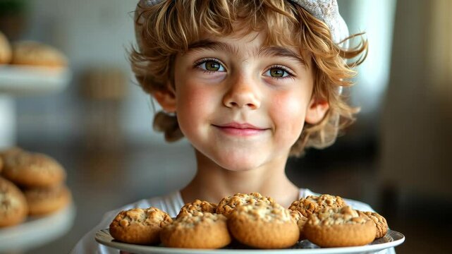 Adorable Little Baker with Freshly Baked Cookies