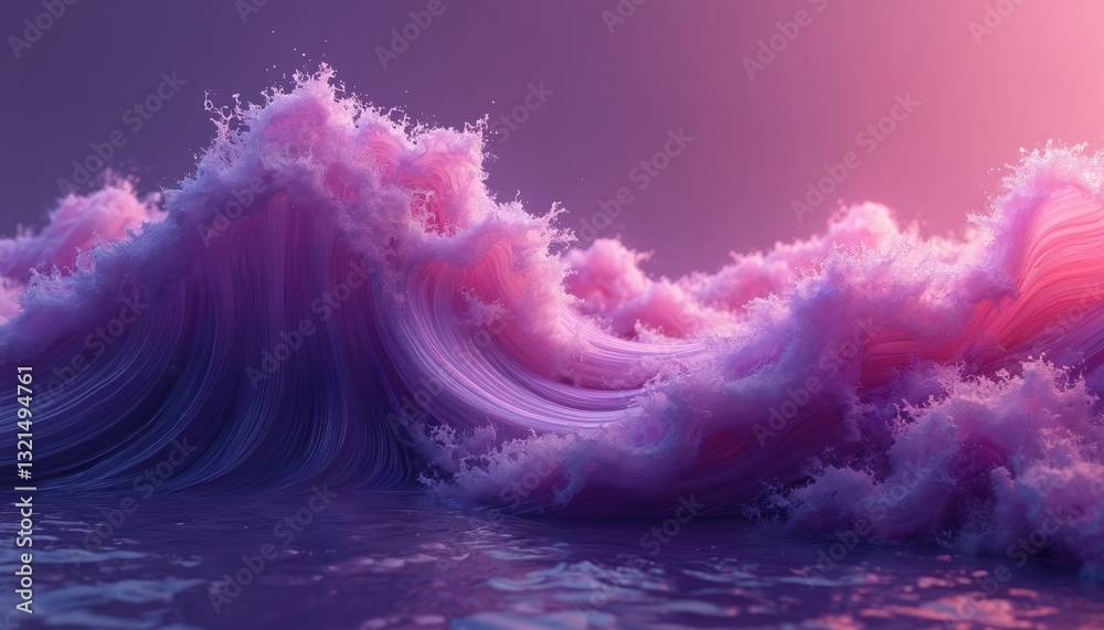 Poster majestic purple wave crests with foam splashes, blending into background. abstract design fluid dyna