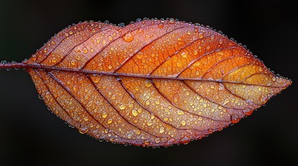 Autumn leaf with dew drops