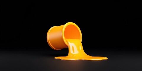 3D golden oil drum with liquid gold spilling out in a perfectly smooth and controlled flow.