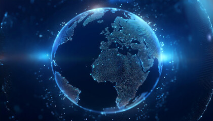 digital world map with binary code for security