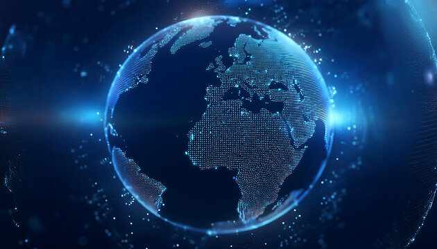 digital world map with binary code for security