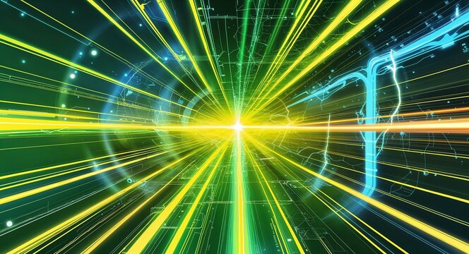 Yellow green Abstract pure energy with electrical electricity plasma power fusion anime on background illustration