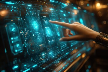 Digital login interface hyper realistic blue holographic elements user interaction cybersecurity online access personal data protection