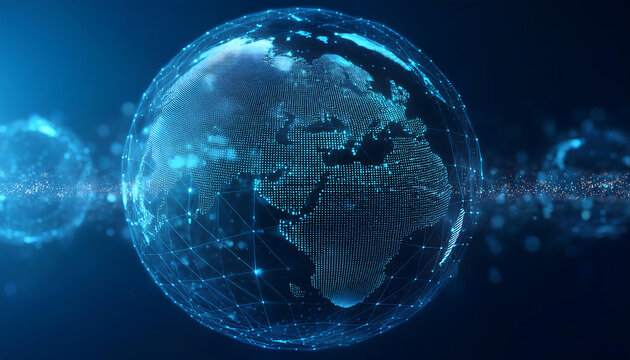 digital world map with binary code for security
