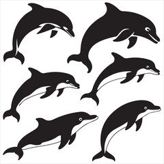 set vector dolphin silhouettes