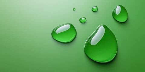 A green drop of water is on a green background. The drop is surrounded by other drops of water, creating a sense of movement and fluidity. The image conveys a feeling of calmness and tranquility