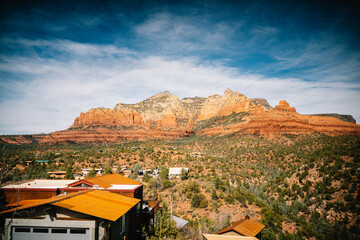 Magnificent View of Cathedral Rock in Sedona, Arizona – Iconic Red Sandstone Formation Surrounded...