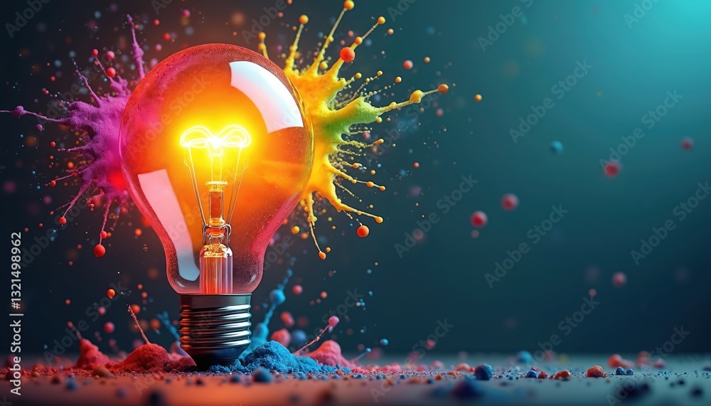 Aufkleber creative vibrant image idea generation. light bulb with colorful splashes innovation, solution. arti