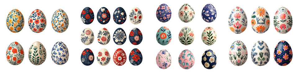 Fototapeta premium Collection of beautifully decorated Easter eggs with various floral geometric and colorful patterns Handpainted traditional Easter ornaments in springtime colors and designs