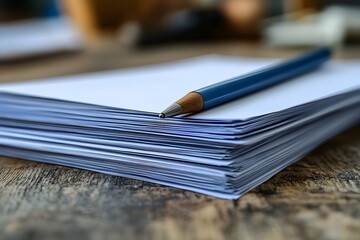 Fototapeta premium a pencil resting on top of a stack of blank papers.