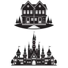 Fototapeta premium House Icon or silhouette with Long Shadow 