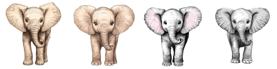 Fototapeta premium Endearing baby elephants with expressive ears and trunks in natural habitat Adorable young African elephants large mammals with gray skin tusks and playful poses