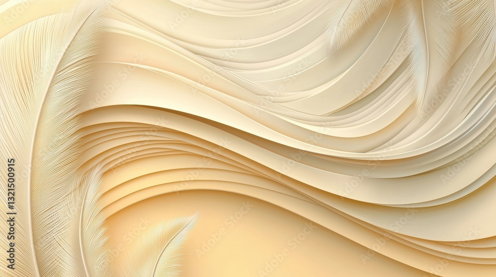 Wall mural soft beige background with delicate feather patterns and gentle tree motifs in light tones