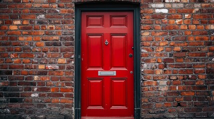 Red Door on Brick Wall: A Classic Architectural Image