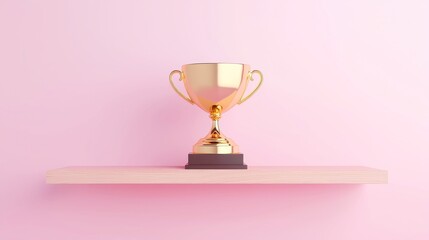 Fototapeta premium Antique Trophy Display, a classic gold cup elegantly positioned on a wooden shelf, symbolizing heritage and achievement, showcasing timeless elegance and history.
