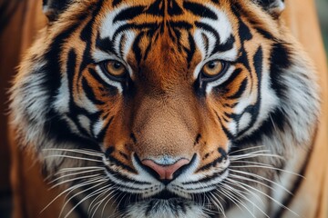Majestic close-up portrait of a tiger with detailed fur and piercing eyes in nature