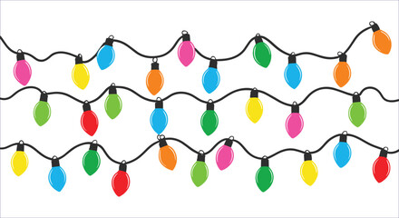 Colorful hanging Christmas lights for festive holiday decoration vector design. Colorful Christmas lights vector. Christmas day celebration lights garland vector illustration