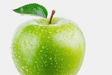 Fresh green apple with water droplets