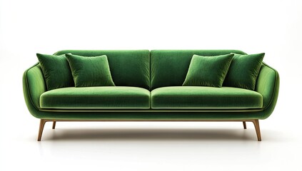 Fototapeta premium Emerald green velvet sofa with wooden legs