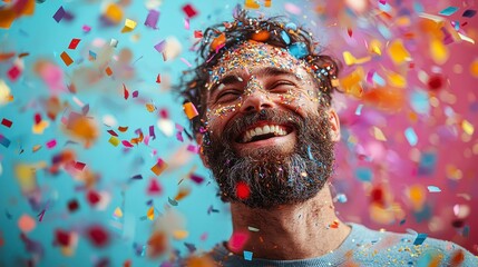 Joyful Startup Team Celebration with Colorful Confetti and Happy Smiles of Success